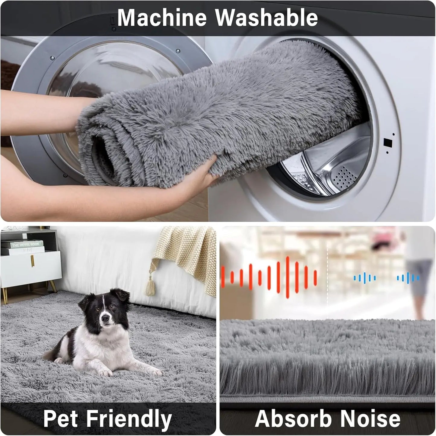 Soft Modern Indoor Large Shaggy Rug for Living Room Bedroom Kids Room, Non-Slip Plush Fluffy Area Carpet 9x12 Feet Grey