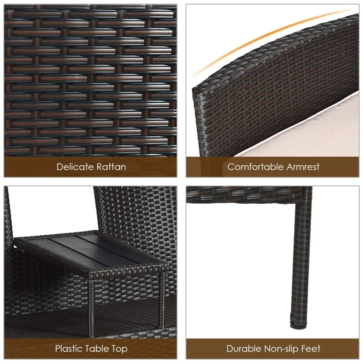 Outdoor Rattan Loveseat Patio Set With Cushions And Table Weatherproof