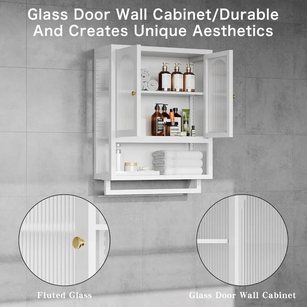 Bathroom Wall Mount Cabinet with Glass Doors and Storage Drawers