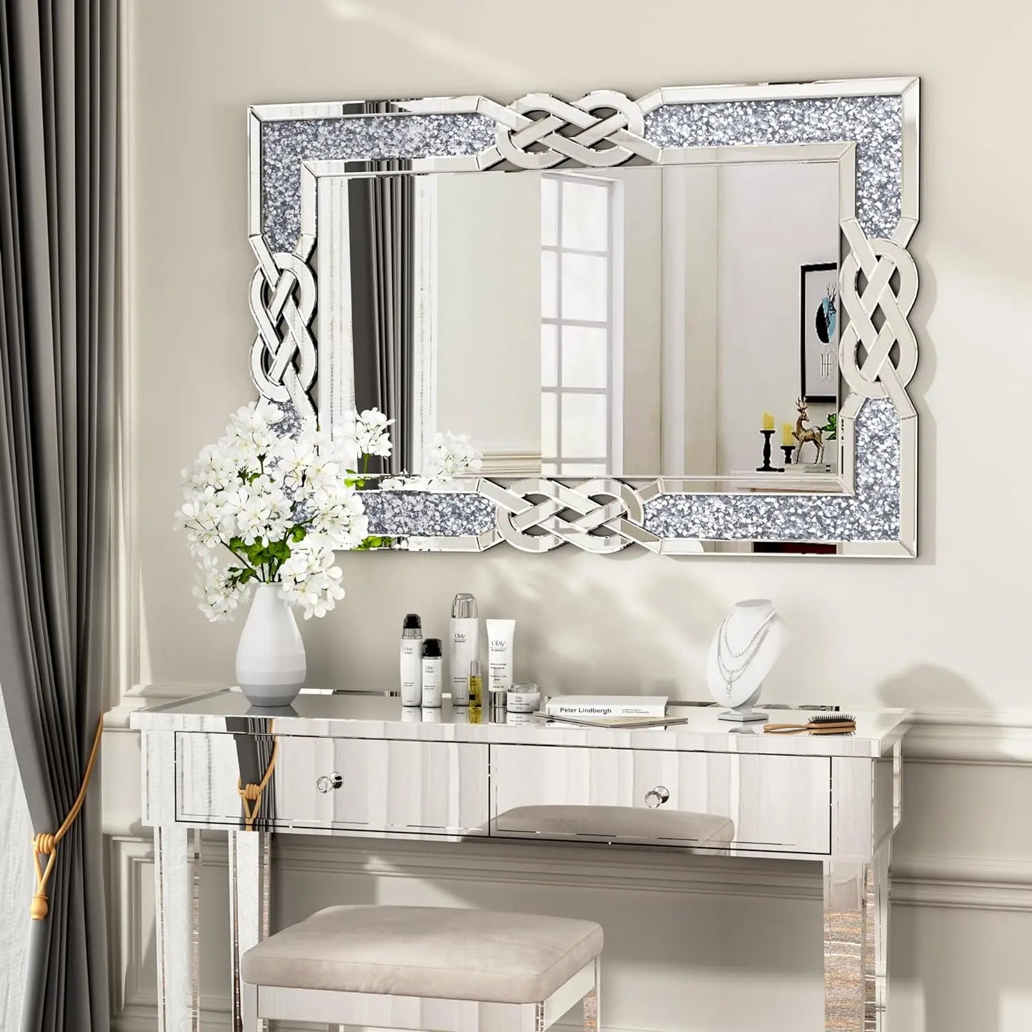 Large Crystal Diamond Mirror Wall Decor for Bedroom