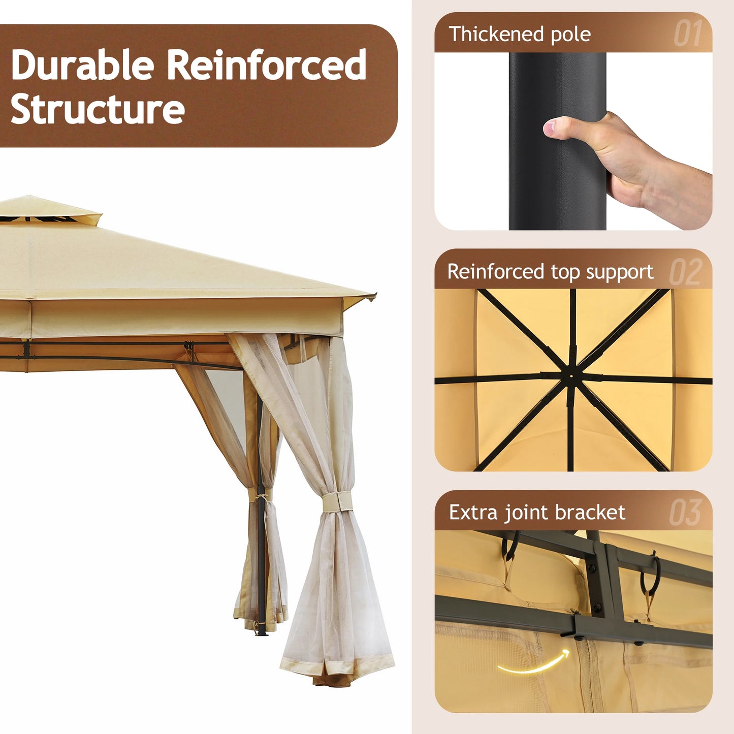 Durable Steel Frame Patio Gazebo With Sun Shade Top