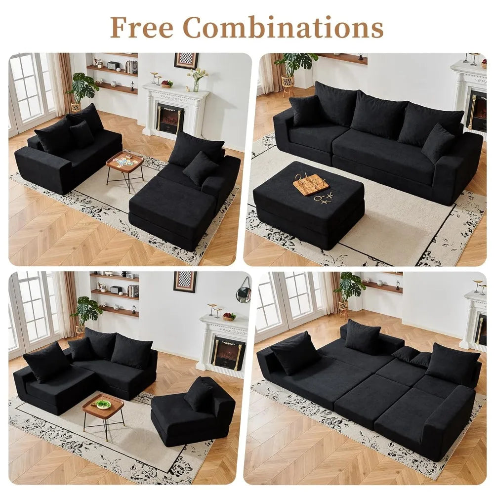 108'' Modular Sectional Couch, Modern 3-Seater Boneless Cloud Sleeper Sofa, L-Shaped Convertible Sectional with, Customized