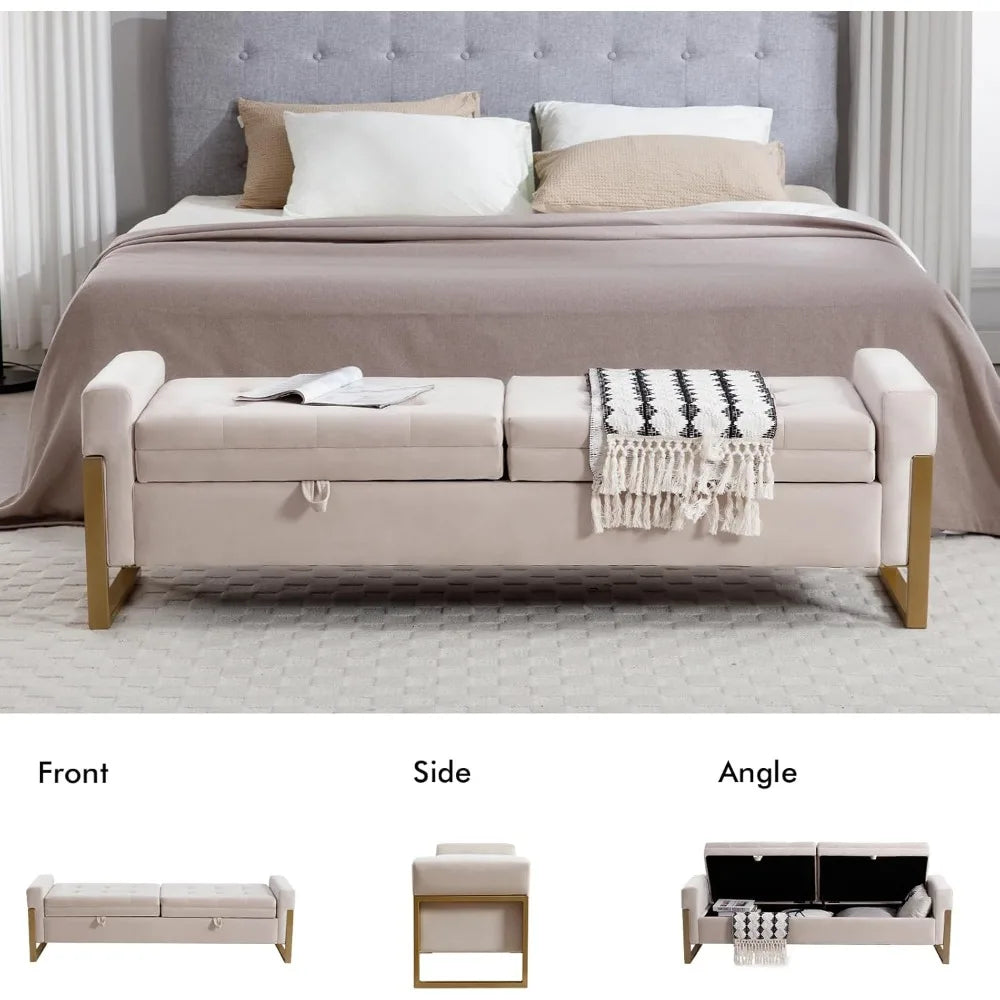 Supercalifragilisticexpialidocious Velvet Storage Bench With Goldtone Legs For Bedroom