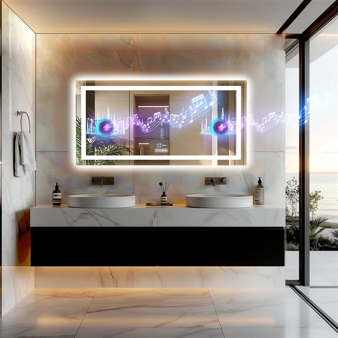 Illuminated Bluetooth Bathroom Vanity Mirror With Anti Fog LED Lighting