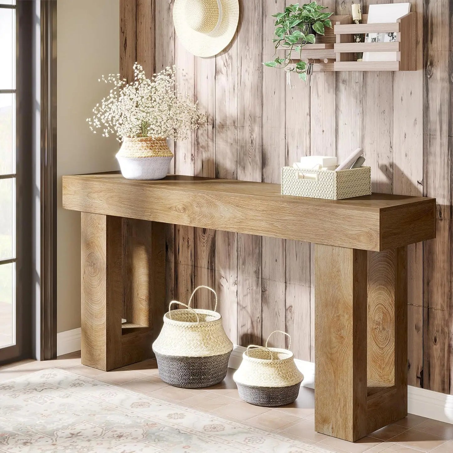 Farmhouse Console Table 63 Inch Narrow Space Saver Slim