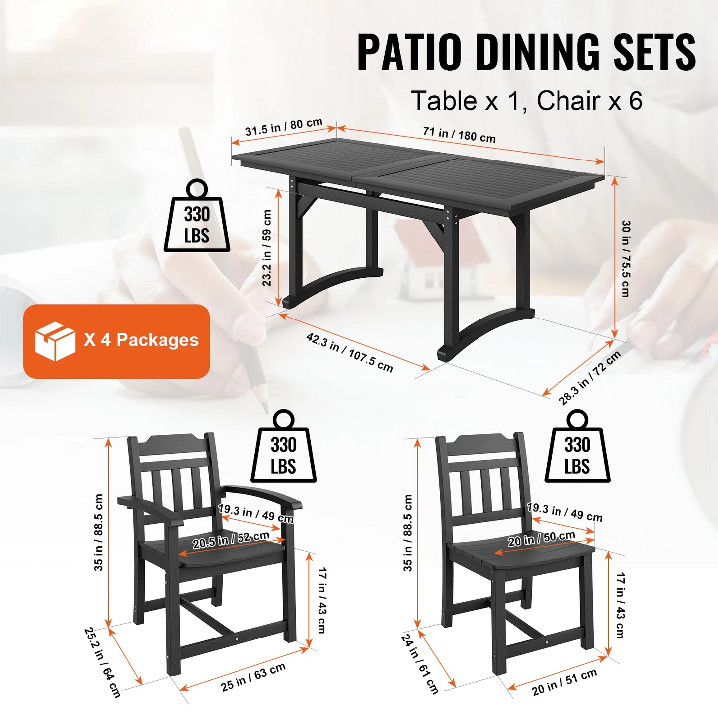 All Weather Patio Dining Set With Rectangle Table And Chairs