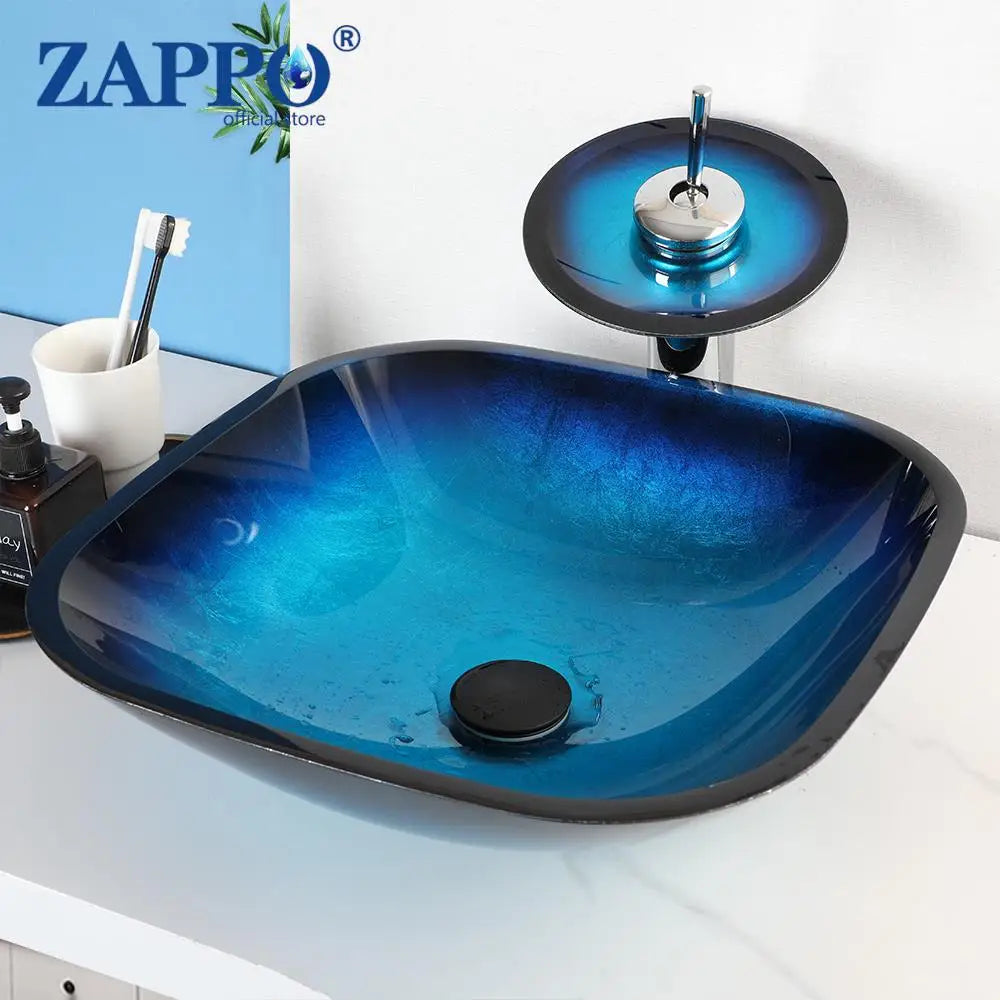 Durable Tempered Glass Vessel Sink With Waterfall Faucet