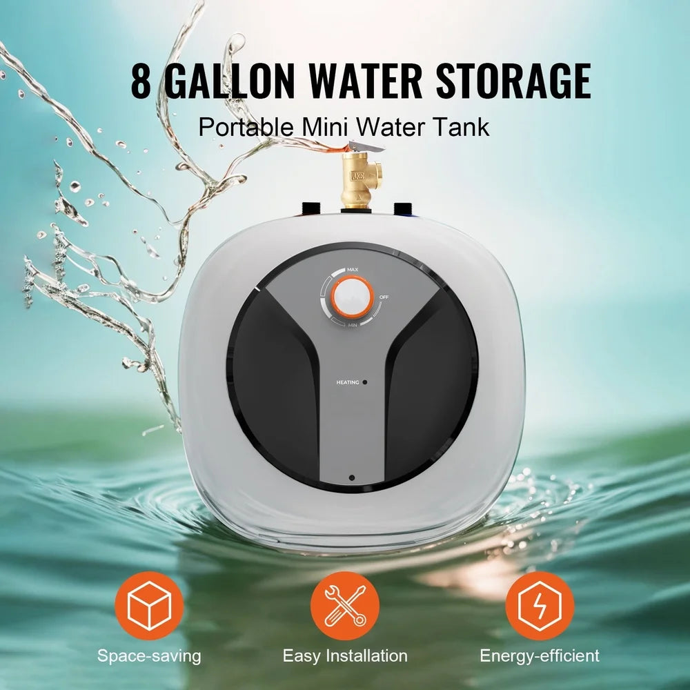 Compact Electric Water Heater 8 Gallon Fast Hot Water Supply