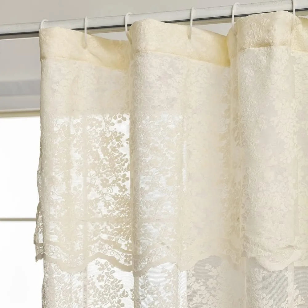 Ivory Lace Shower Curtain With Attached Valance Exquisite VintageChic FloralPatterns
