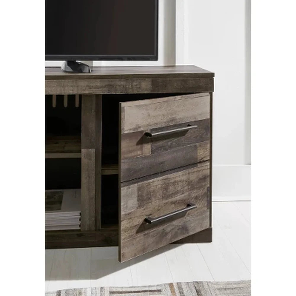 60 Inch Rustic TV Stand with Fireplace and Storage Shelves
