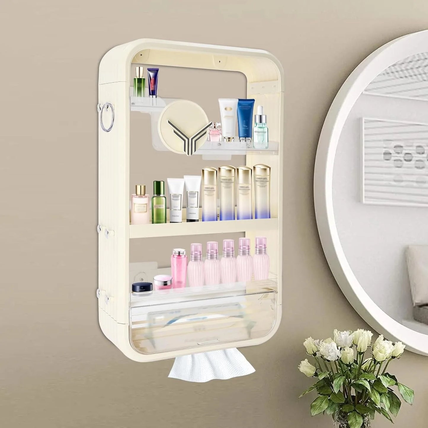Wall Mount Makeup Organizer With Four Tiers No Drilling