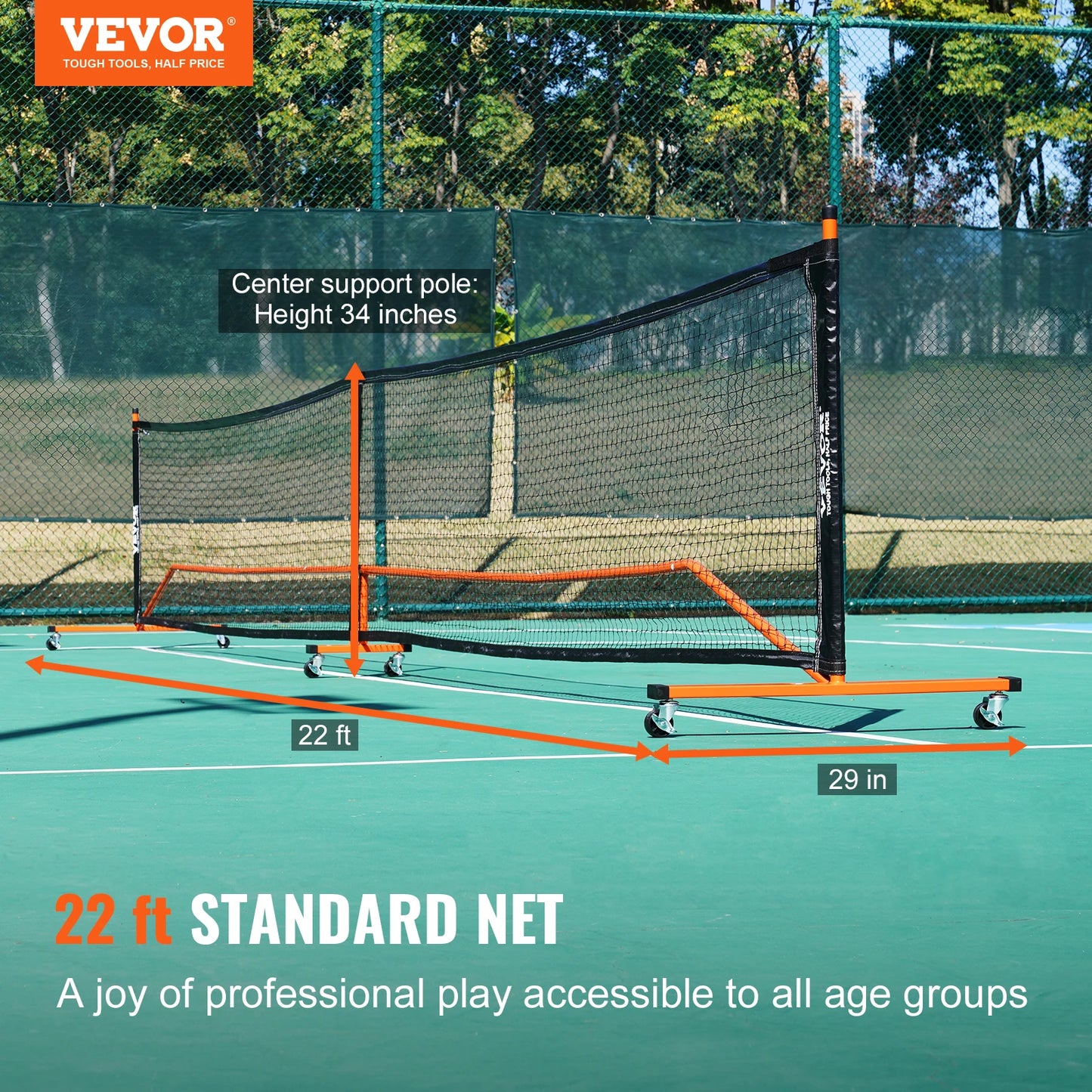 Portable Pickleball Net System 22Ft Full Court Pro Plus