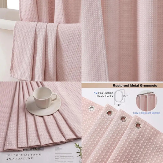 Blush Pink Shower Curtain Set UltraDurable WaffleTextured LuxuryBathroomGrade Premium