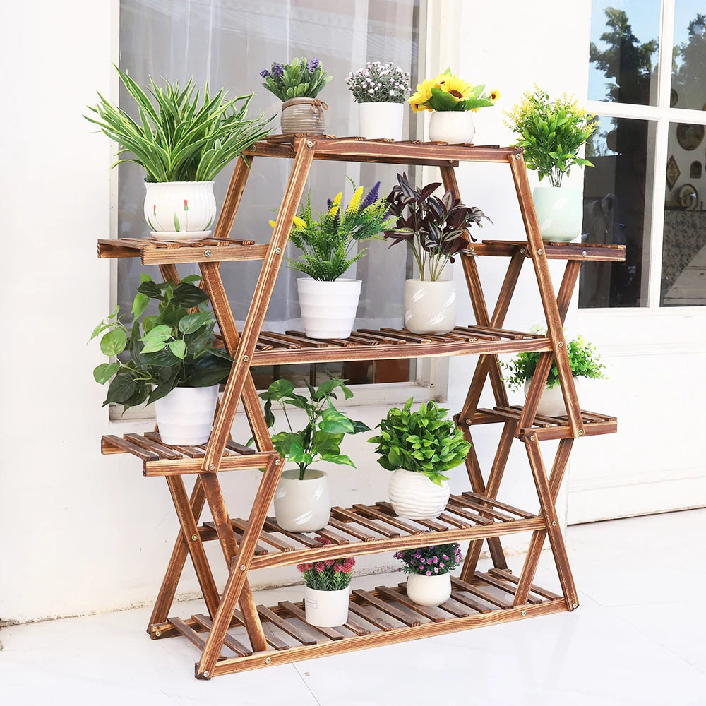 Eight Tier Wood Plant Stand For Indoor And Outdoor Display