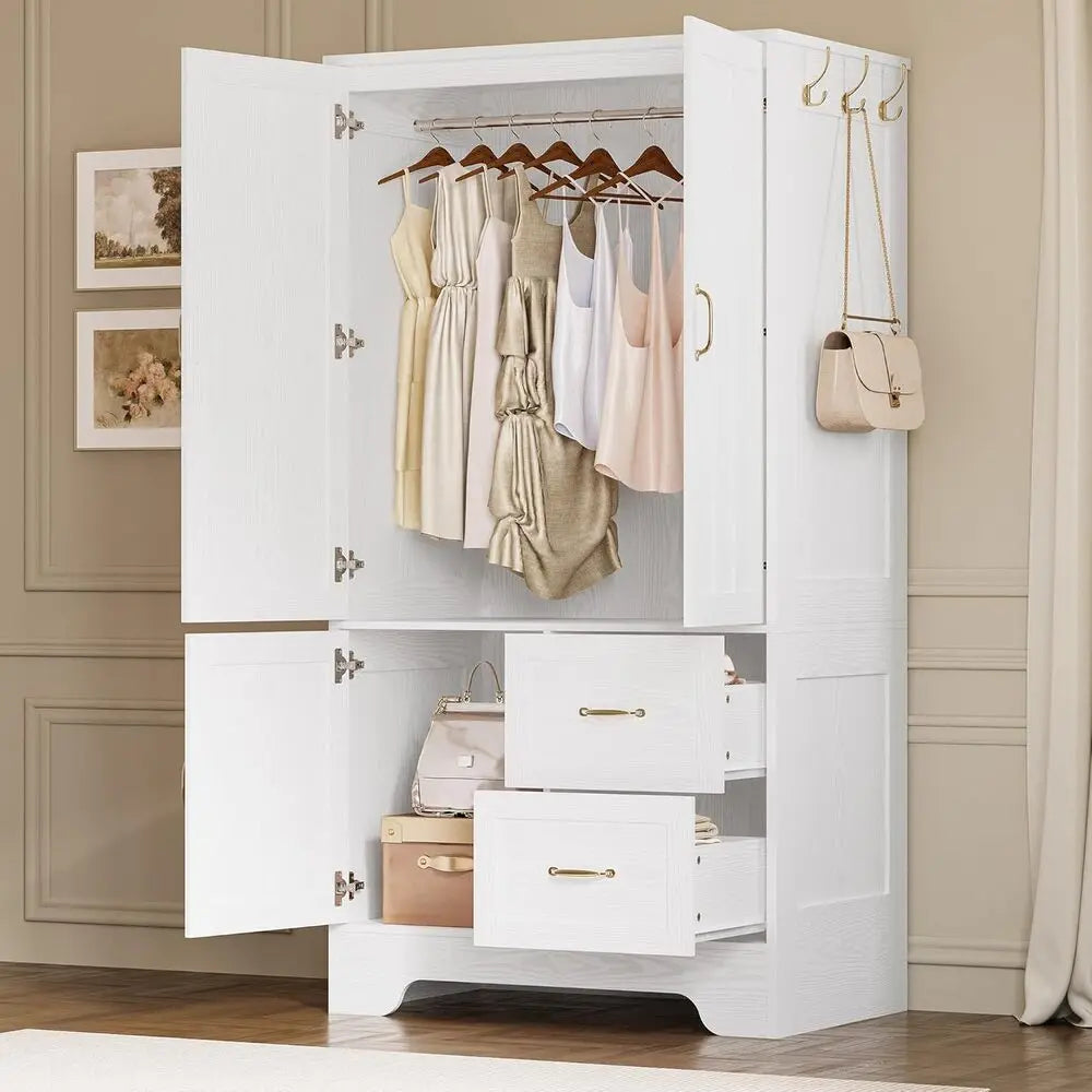 LIKIMIO Wardrobe Closet With Mirror Doors Drawers Shelves Ample Storage