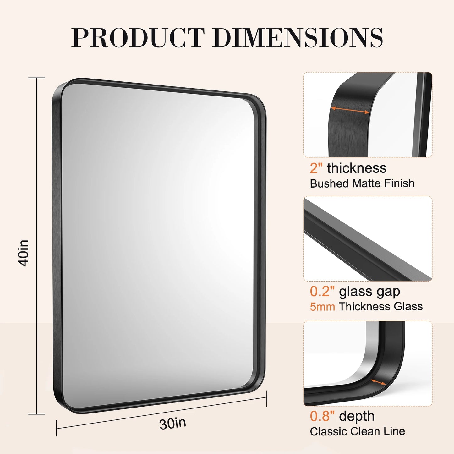 Matte Metal Framed Bathroom Mirror With Clear Reflection