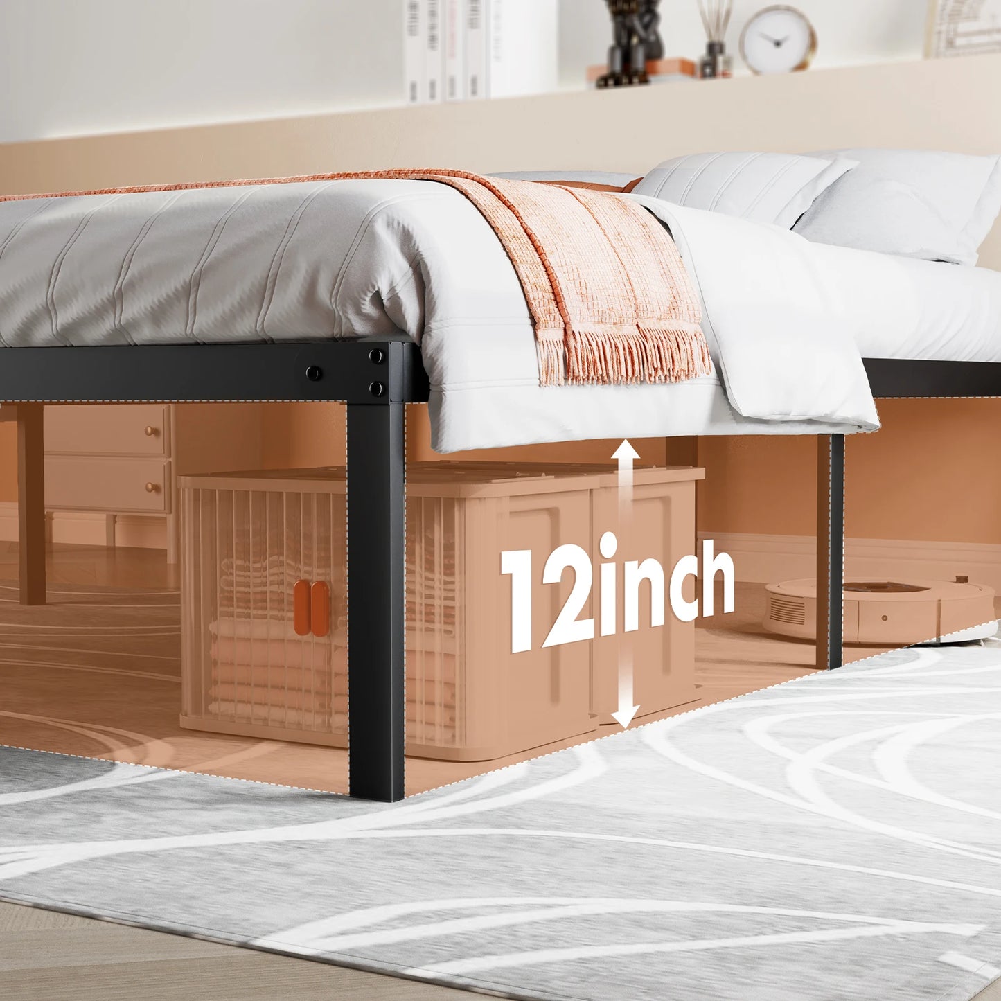 SturdyIndustrialGrade Metal Platform Bed Frame ReinforcedSlat TwinFullQueenKing NoToolsNeeded EasyAssembly WobbleFree