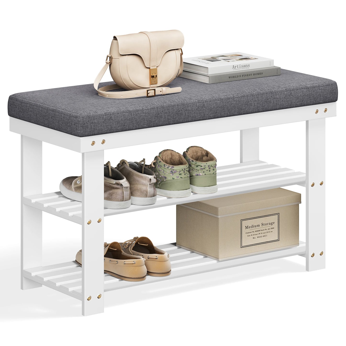 Bamboo 3 Tier Shoe Rack For Entryway Living Room Sturdy