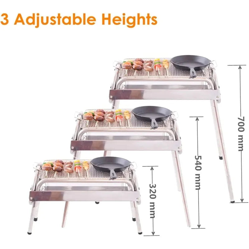 Folding Portable Charcoal Grill Stainless Steel Outdoor Camping Barbecue