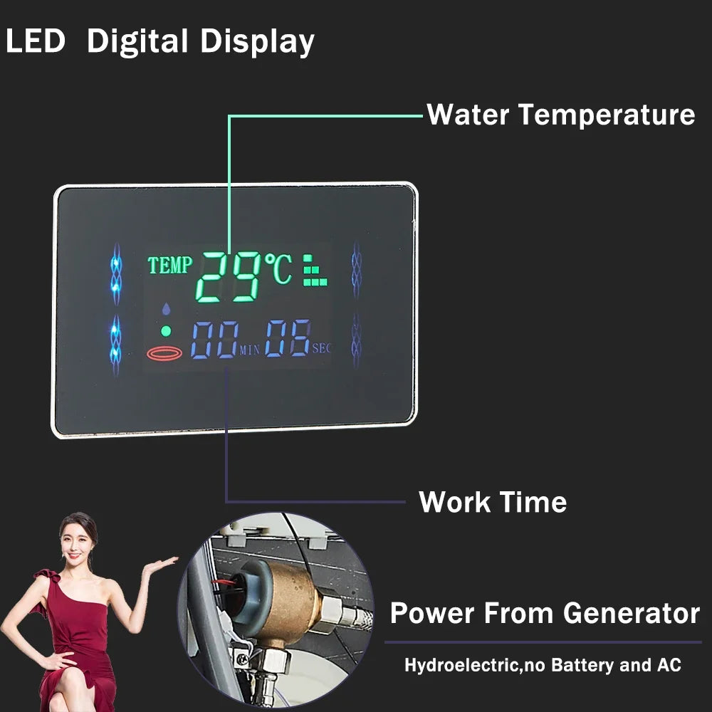 LED Bathroom Shower Panel With Intelligent LCD Display And 6 Modes Rain Massage Jet