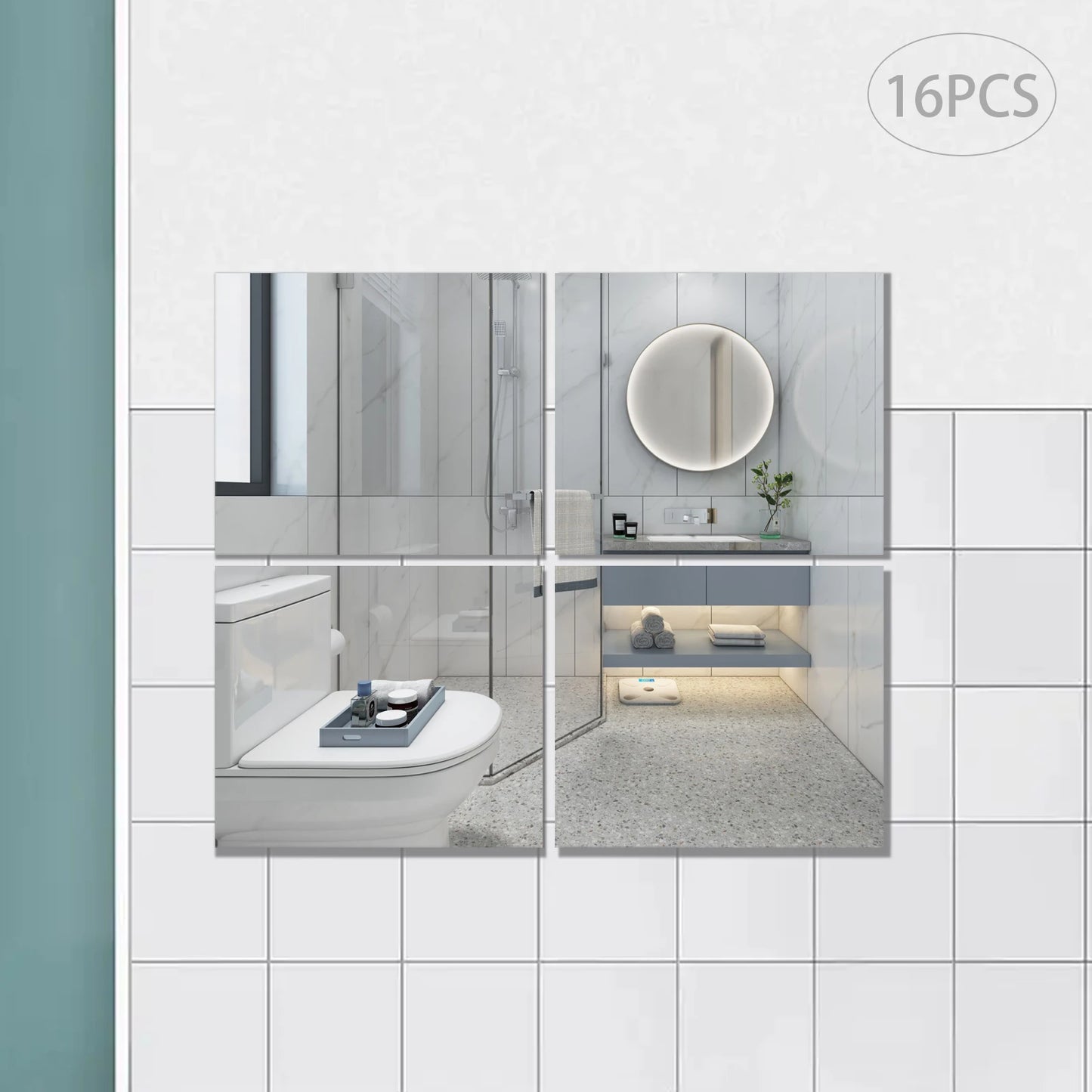 Acrylic Wall Mirrors Set 16pcs Self Adhesive for Bathroom