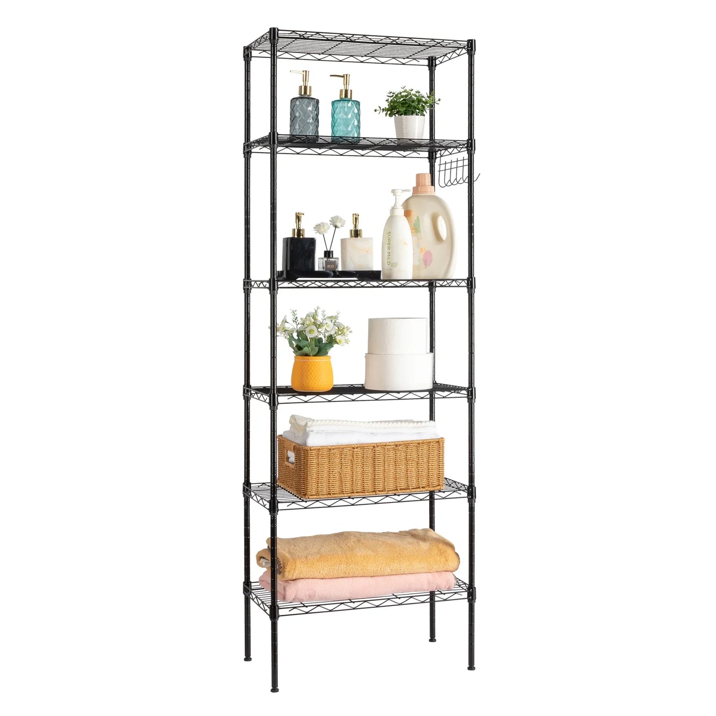 Wheeled Floor Storage Rack 5 Tier Carbon Steel Black