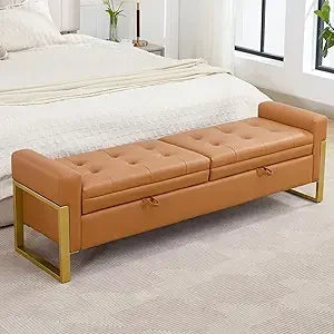 Supercalifragilisticexpialidocious Velvet Storage Bench With Goldtone Legs For Bedroom