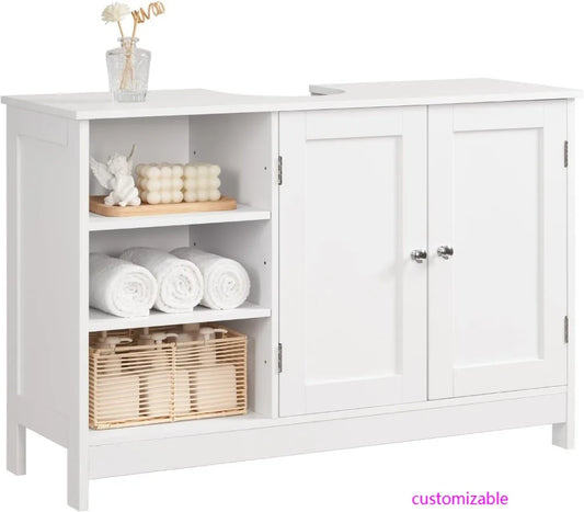 35.4" Bathroom Sink Cabinet with 2 Doors, Adjustable Shelves, U-Shape Cut-Out for Under Sink Storage, White