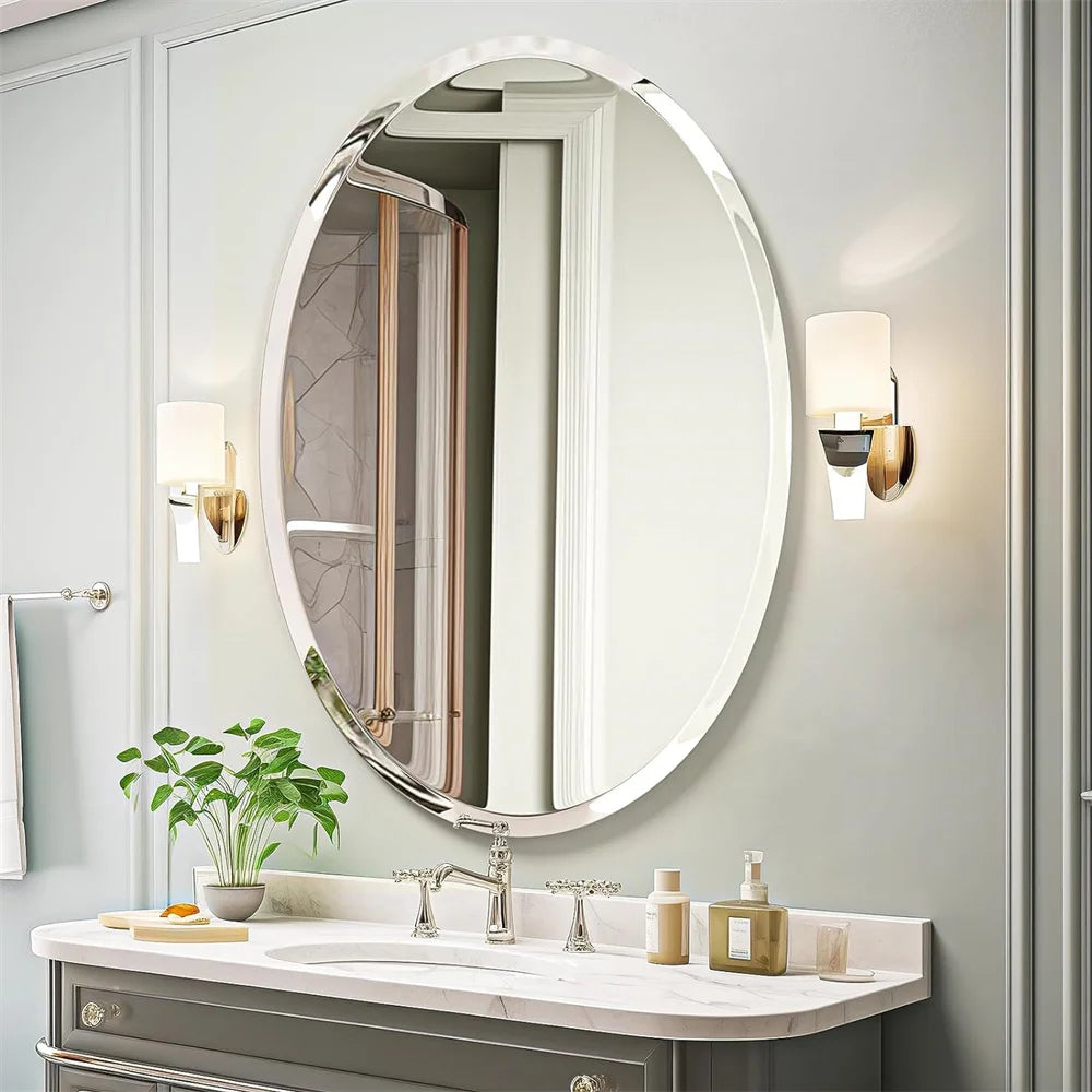 Oval Frameless Mirror With Beveled Edge High Definition