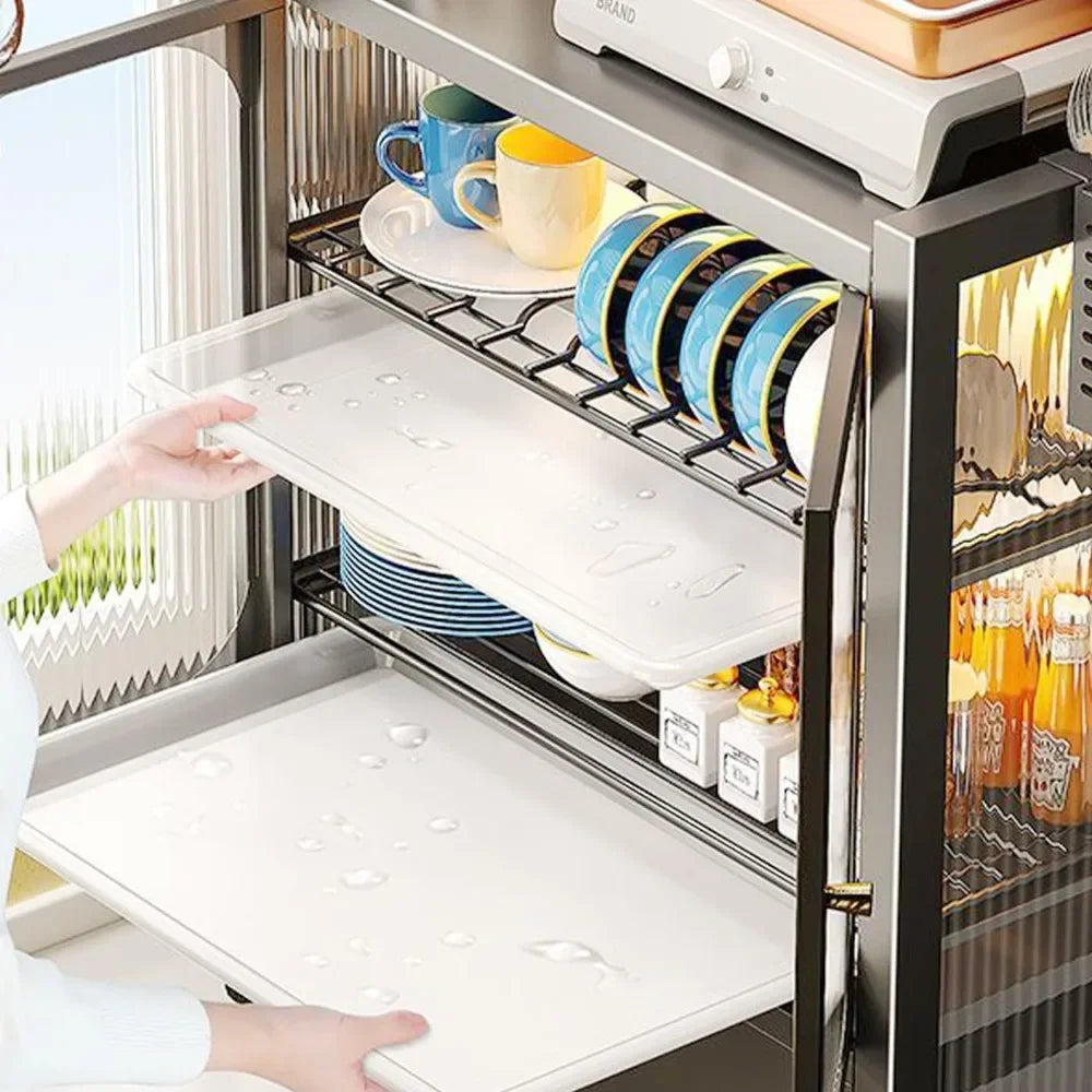 Grey 3 Tier Steel Dish Drying Rack with Utensil Holder