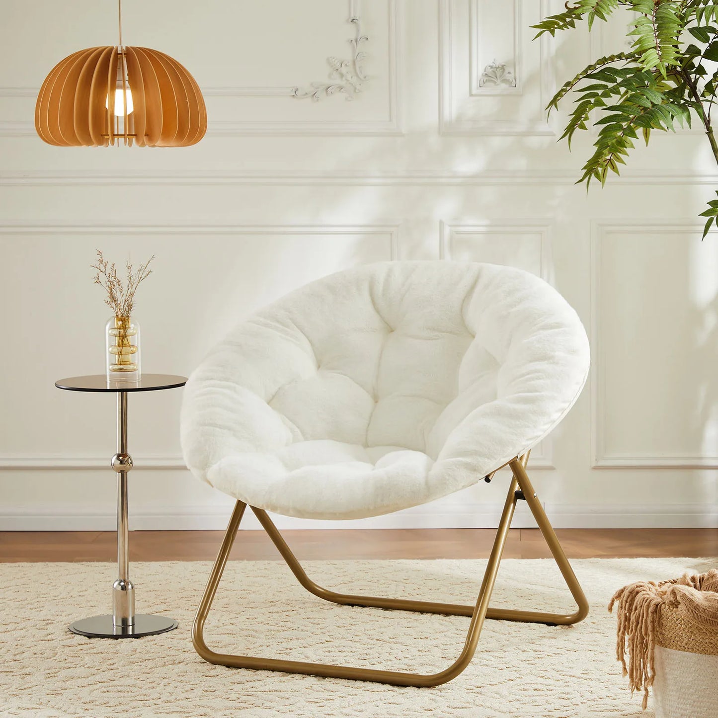 Cozy Foldable Faux Fur Saucer Chair For Living Room Comfort