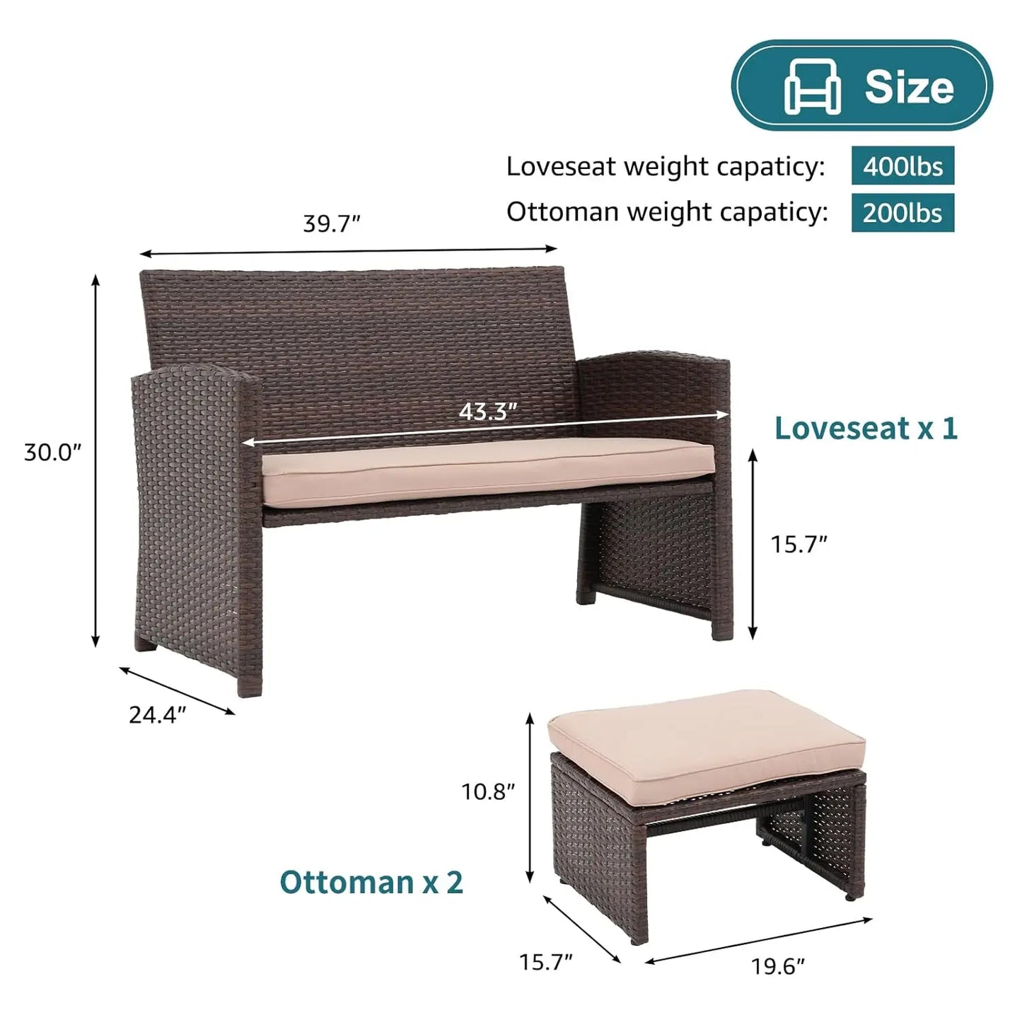 All-Weather Wicker Outdoor Patio Set With Loveseat