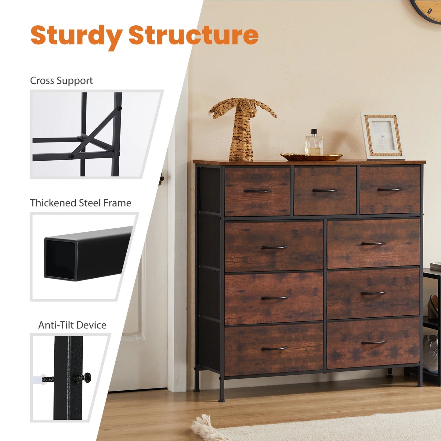 JHK Fabric Storage Dresser With 9 Drawers For Bedroom