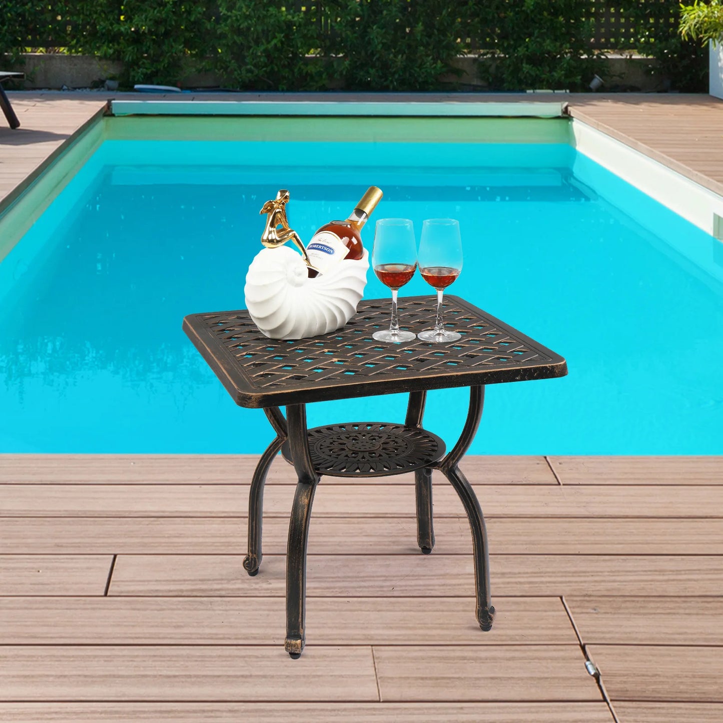Cast Aluminum Outdoor Side Table Anti Rust Patio Bistro