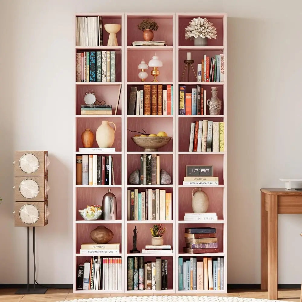Ironck Tall Narrow Bookshelf 8 Tiers Pink Corner Unit