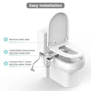 Bidet Attachment for Toilet, Non-Electric Dual Nozzle for Frontal & Rear Wash, Adjustable Water Pressure Control, Bidet Seat