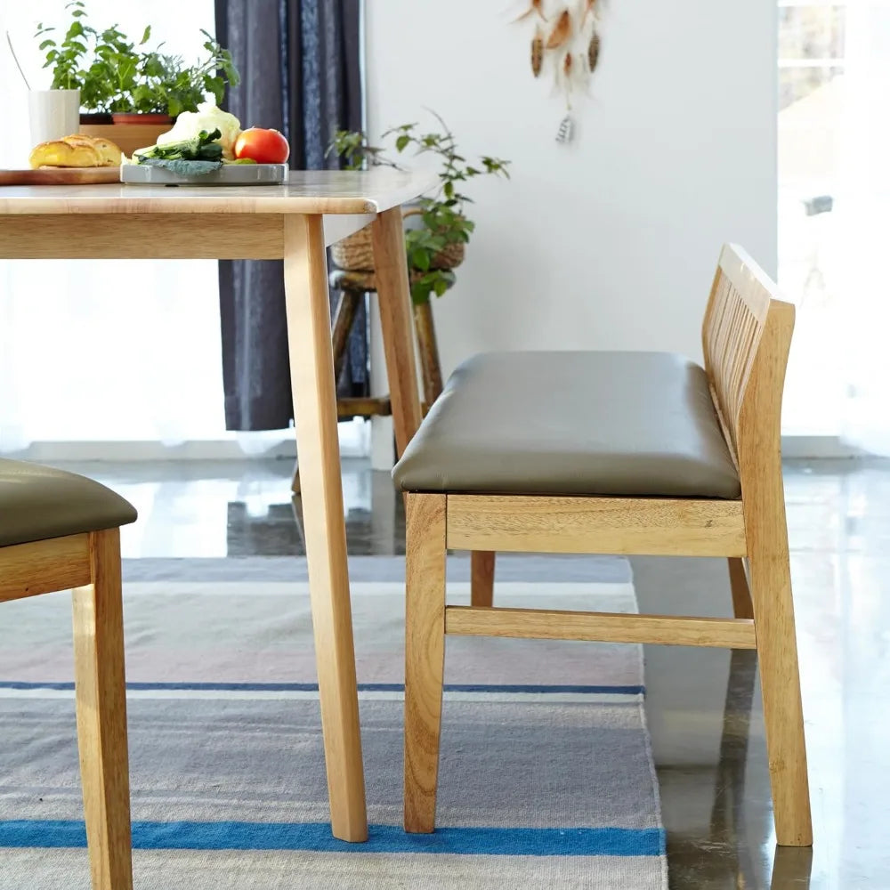 Jeno 54 Inch Wooden Dining Bench Natural Oak Finish