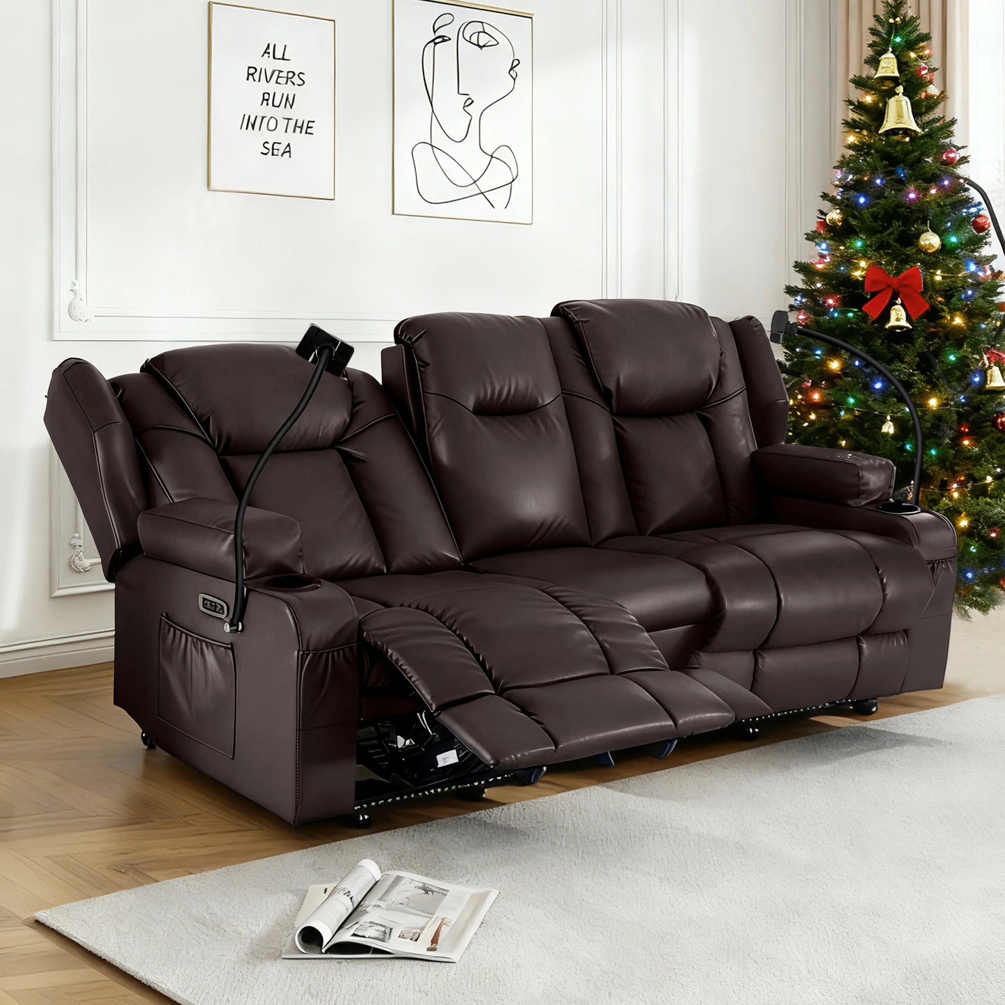Redlife Loveseat Electric Recliner Sofa for Seniors, Massage & Heat,Dual Motor,350LBS Capacity,Cat-Claw Leather,For Living Room