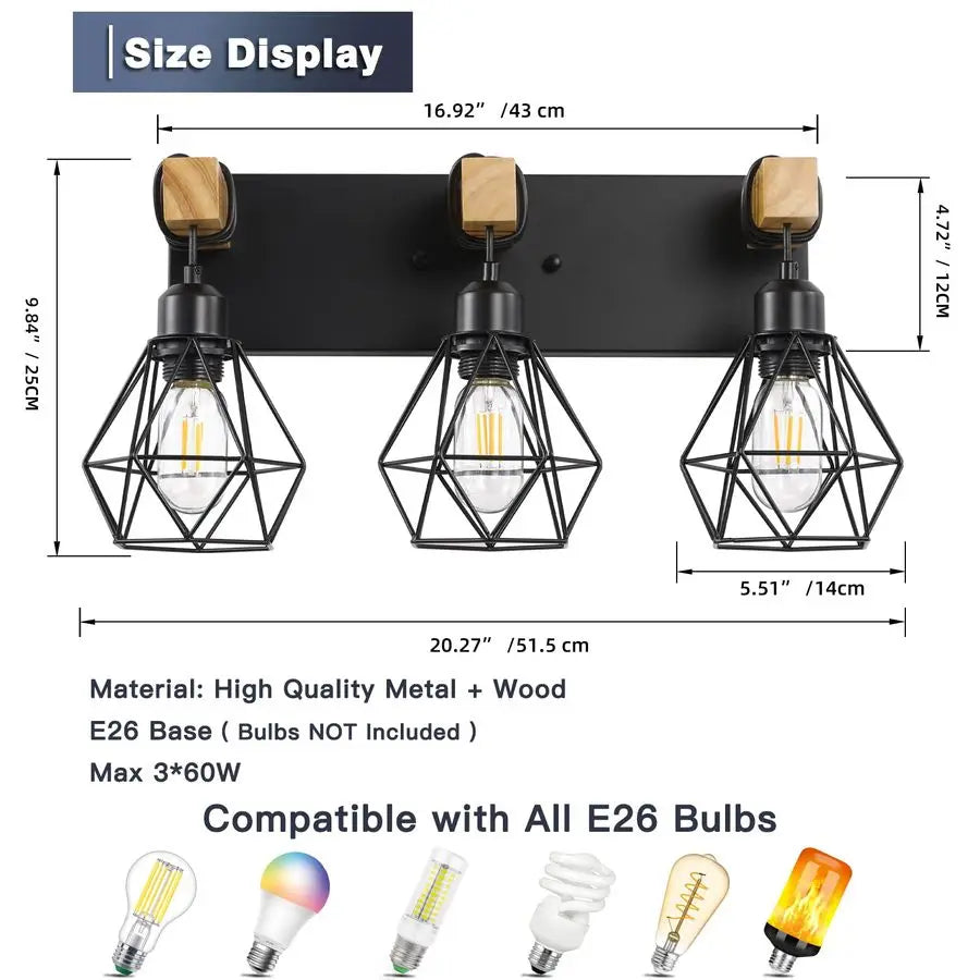 Farmhouse Bathroom Vanity Light Fixtures, Wood Bathroom Light Fixtures Over Mirror, Rustic Sconces Wall Lighting with Elegant Me