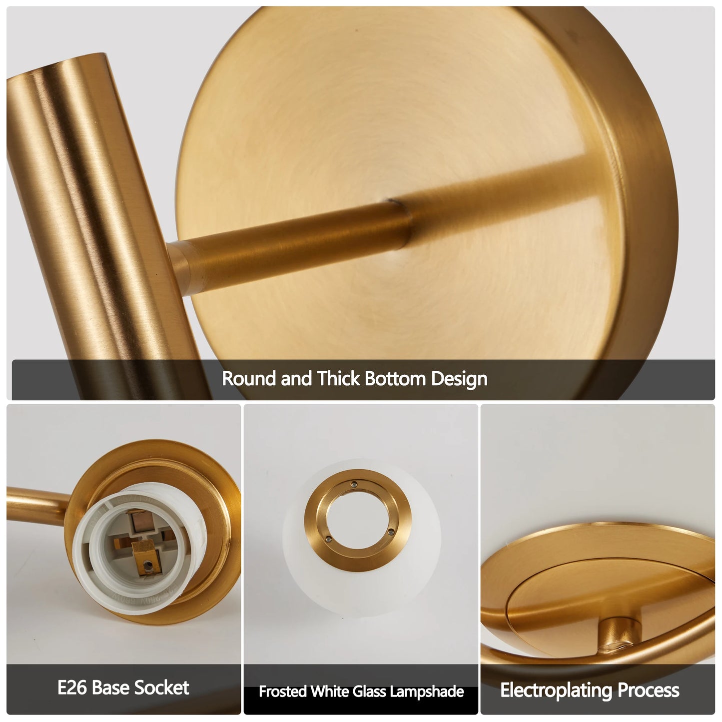 Set of 2 Modern Golden Wall Sconces with Opal Glass Globe, Mid-Century Design, Luxury Wall Lights for Bedroom, Living Room, etc
