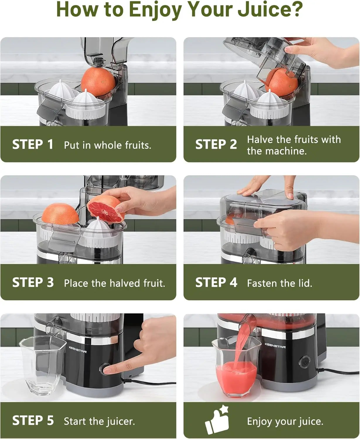 Dual-Head Electric Citrus Juicer, Portable Orange Squeezer with Cleaning Brush, High Juice Yield, Easy One-Touch Operation