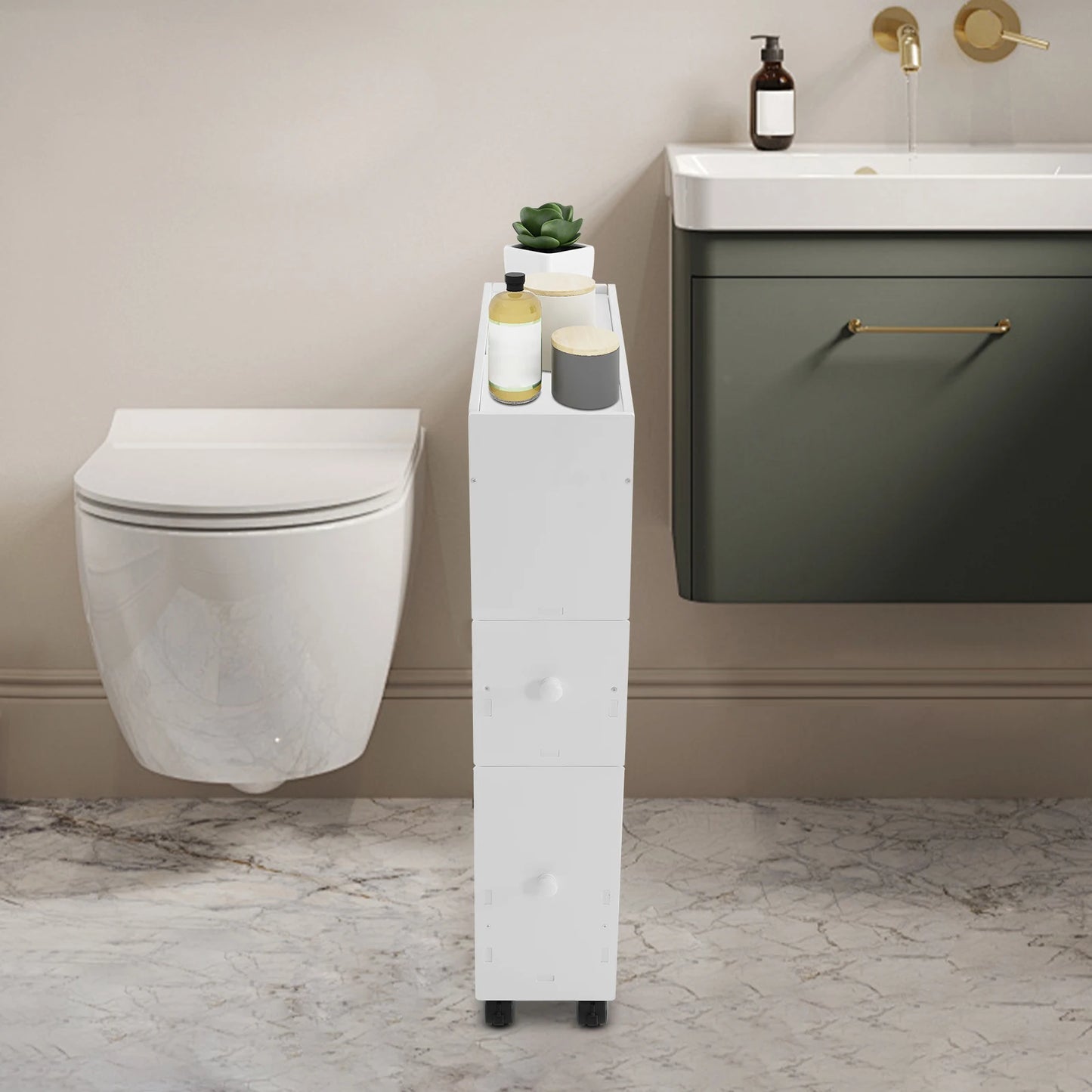 White Storage Cabinet For Bathroom With Drawers Shelves