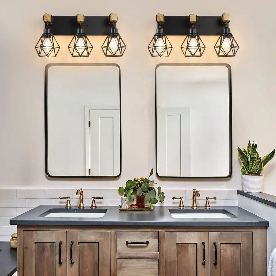 Farmhouse Bathroom Vanity Light Fixtures, Wood Bathroom Light Fixtures Over Mirror, Rustic Sconces Wall Lighting with Elegant Me