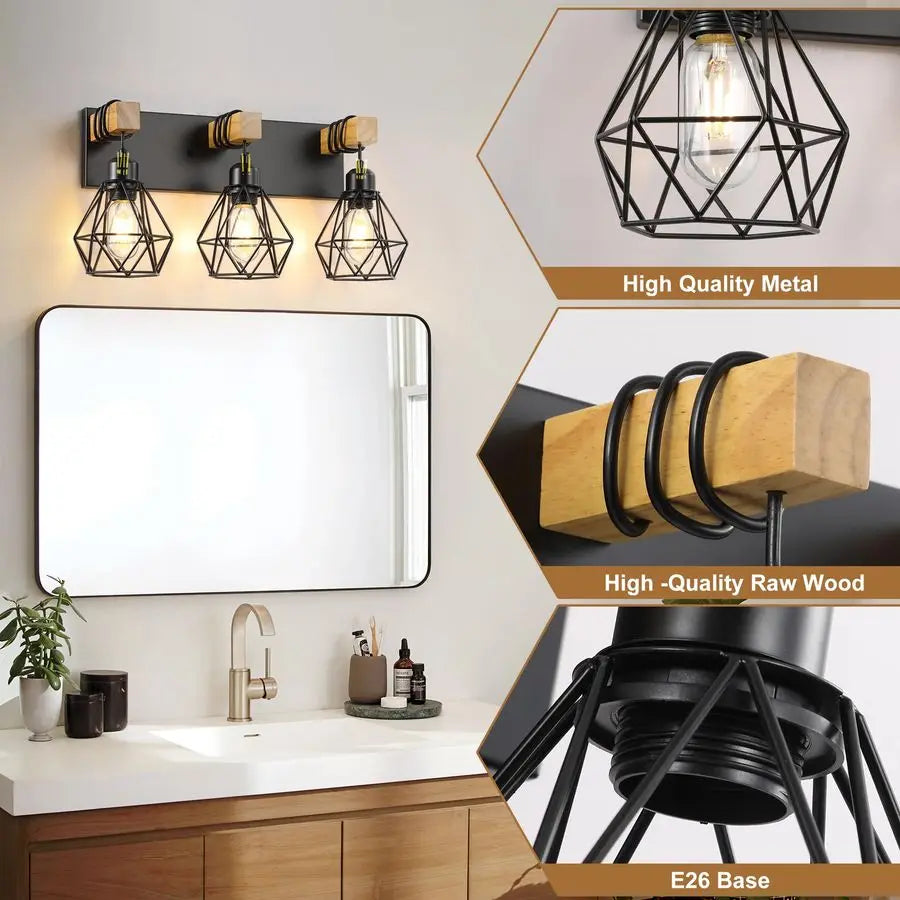 Farmhouse Bathroom Vanity Light Fixtures, Wood Bathroom Light Fixtures Over Mirror, Rustic Sconces Wall Lighting with Elegant Me