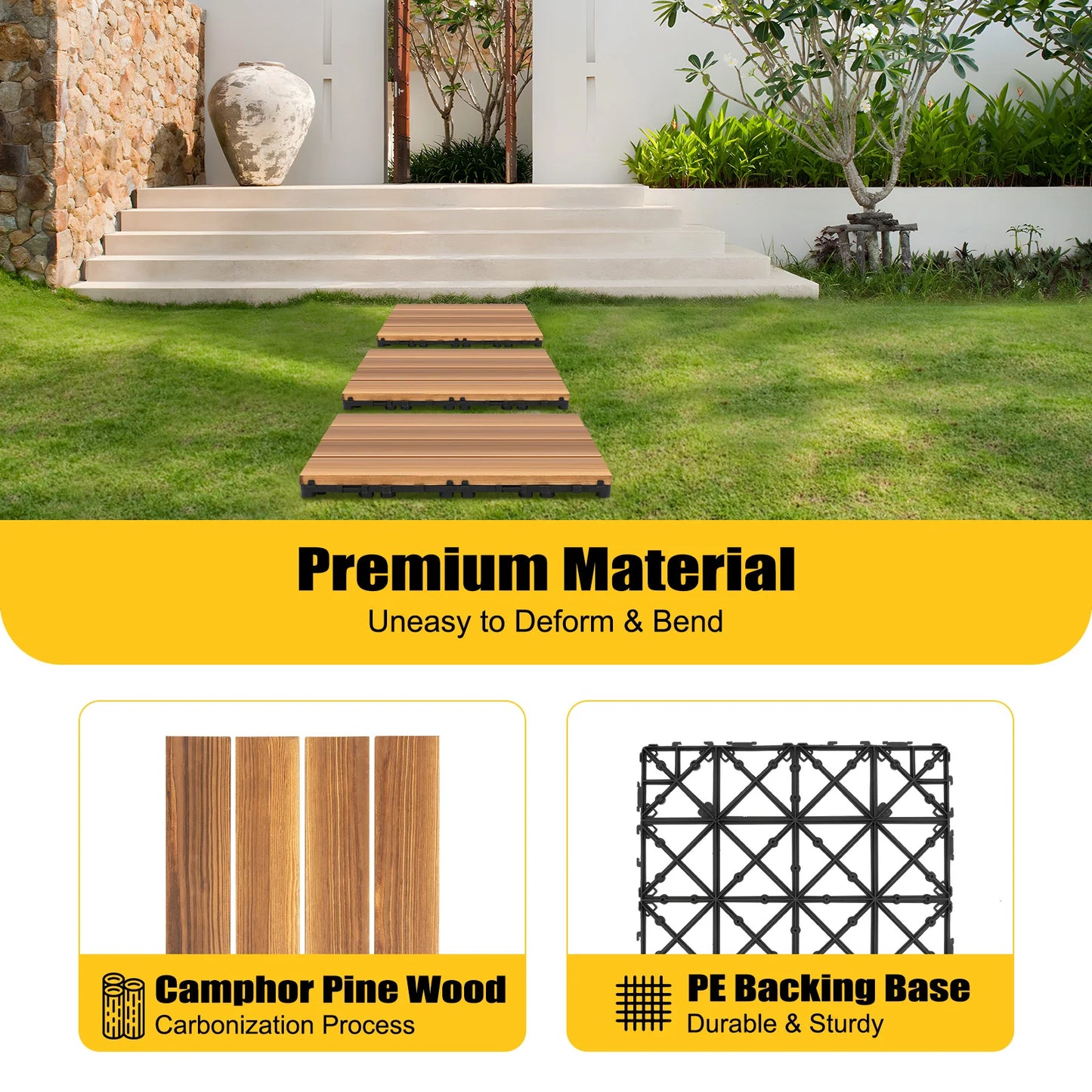 Solid Wood Floor Tiles Interlocking Deck Tiles Non Slip Outdoor