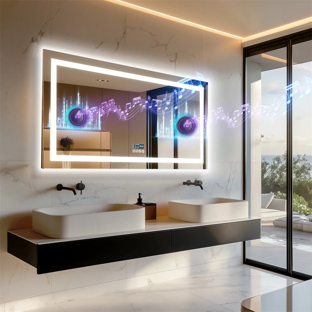 Illuminated Bluetooth Bathroom Vanity Mirror With Anti Fog LED Lighting