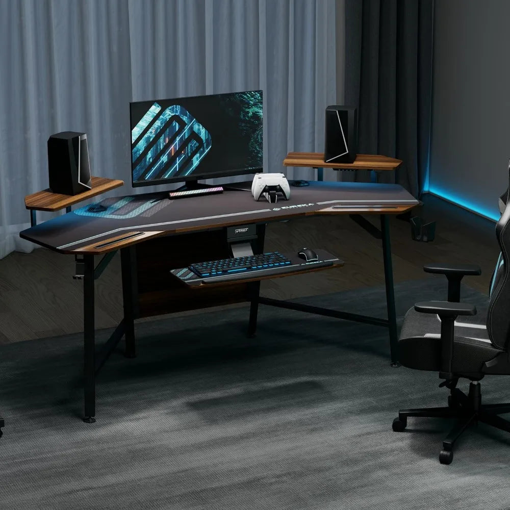 Ergonomic 72 Inch Wing Shaped Gaming Desk With Keyboard Tray