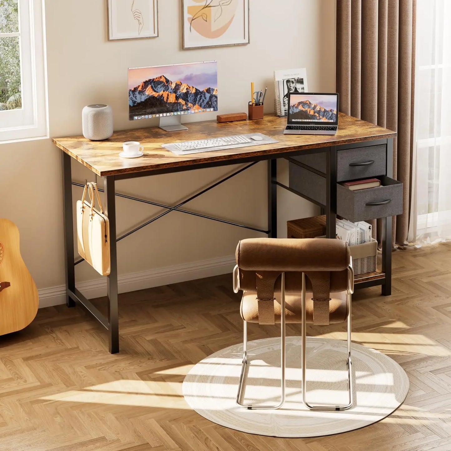 JHK 47In Computer Desk With 2 Adjustable Drawers For Office