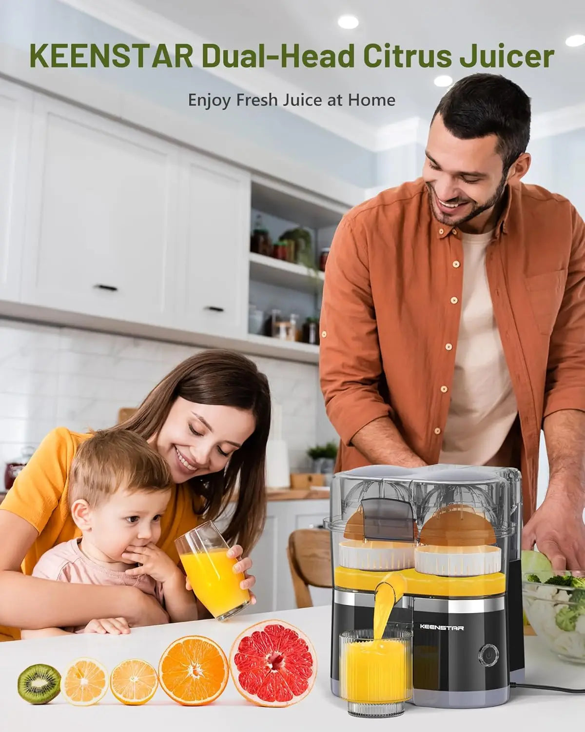 Dual-Head Electric Citrus Juicer, Portable Orange Squeezer with Cleaning Brush, High Juice Yield, Easy One-Touch Operation