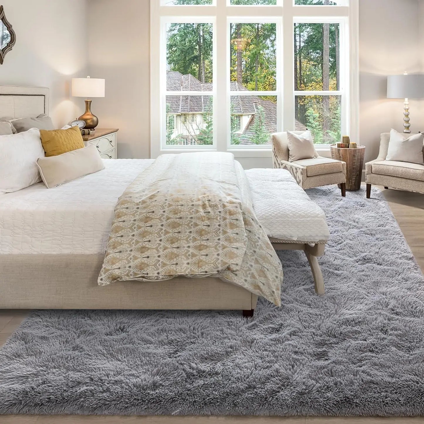 Soft Modern Indoor Large Shaggy Rug for Living Room Bedroom Kids Room, Non-Slip Plush Fluffy Area Carpet 9x12 Feet Grey